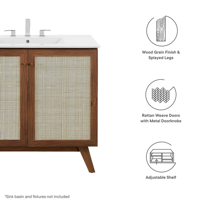36-Inch Enrique Walnut Wood Grain Bathroom Vanity Cabinet Rattan Door Style with Soft-Close Hinges Sink Separate