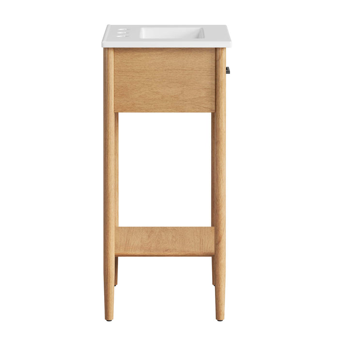 18-Inch Dark Compact Natural Wood Bathroom Vanity with Integrated Countertop and Fixed Drawer Storage
