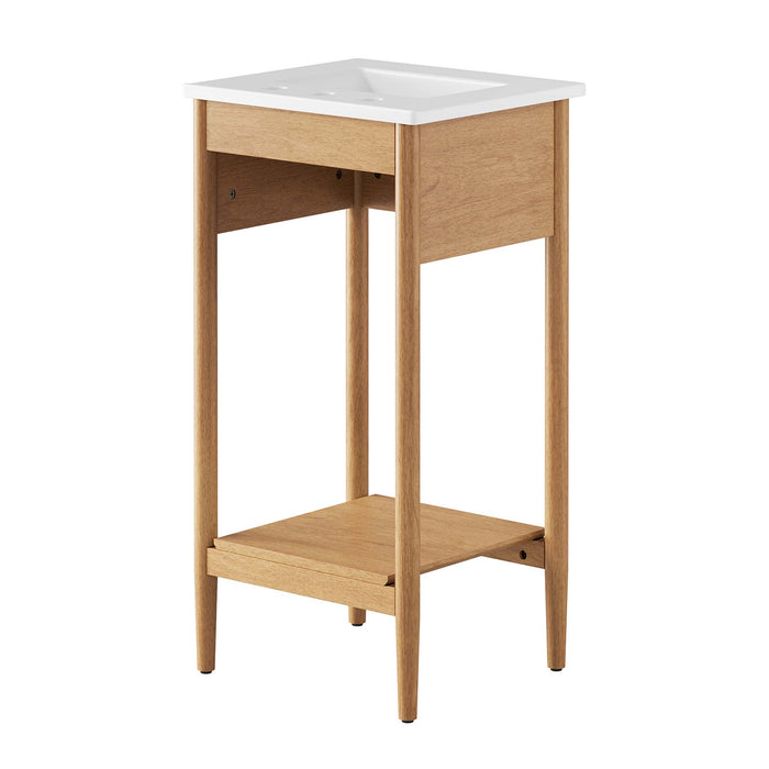 18-Inch Dark Compact Natural Wood Bathroom Vanity with Integrated Countertop and Fixed Drawer Storage