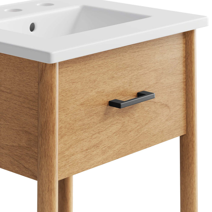 18-Inch Dark Compact Natural Wood Bathroom Vanity with Integrated Countertop and Fixed Drawer Storage