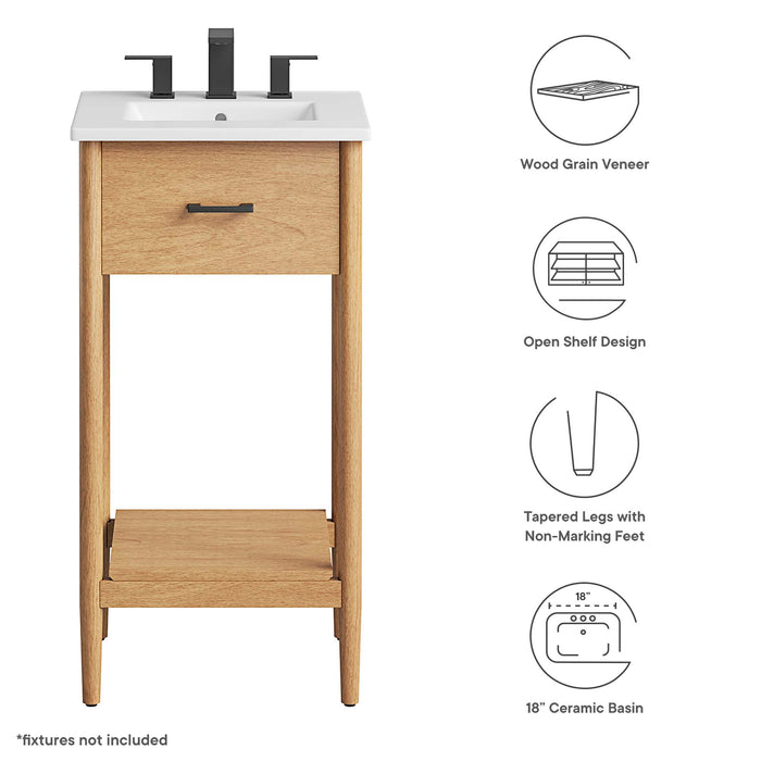 18-Inch Dark Compact Natural Wood Bathroom Vanity with Integrated Countertop and Fixed Drawer Storage