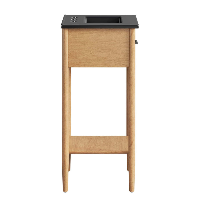 18-Inch Sonore Natural Wood Rubberwood Bathroom Vanity with Black Countertop and Tapered Legs