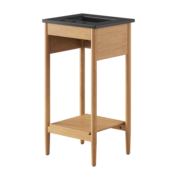 18-Inch Sonore Natural Wood Rubberwood Bathroom Vanity with Black Countertop and Tapered Legs
