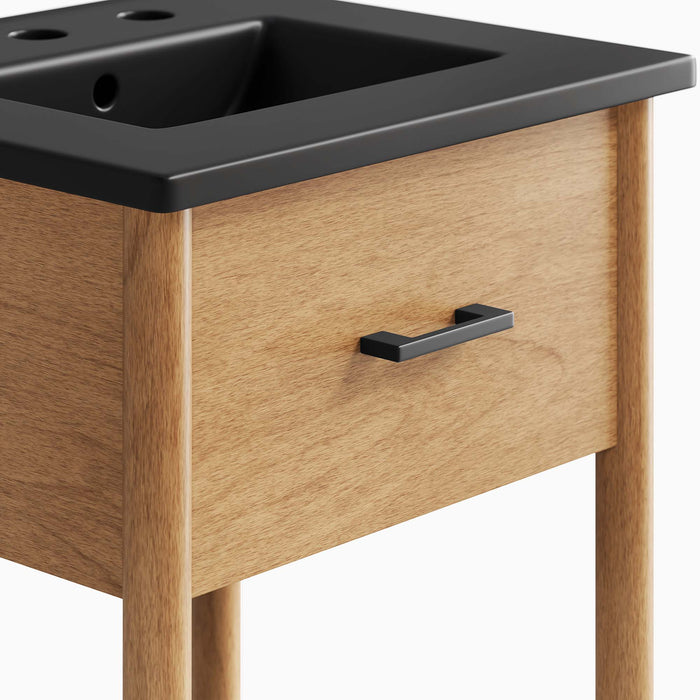 18-Inch Sonore Natural Wood Rubberwood Bathroom Vanity with Black Countertop and Tapered Legs