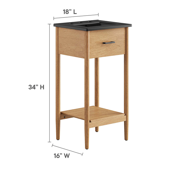 18-Inch Sonore Natural Wood Rubberwood Bathroom Vanity with Black Countertop and Tapered Legs