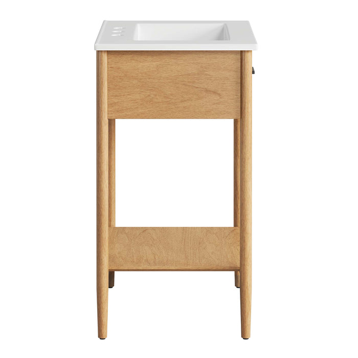 24-Inch Solid Natural Rubberwood Wood Grain Overlea Bathroom Vanity with Ceramic Basin and Open Shelf Storage