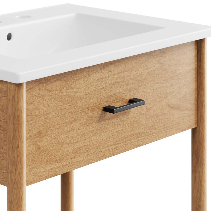 24-Inch Solid Natural Rubberwood Wood Grain Overlea Bathroom Vanity with Ceramic Basin and Open Shelf Storage