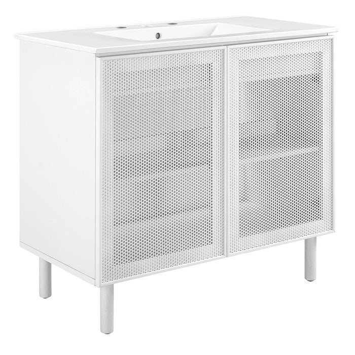 36-Inch Avery Freestanding Vanity – Matte Metal Frame with White Countertop Basin