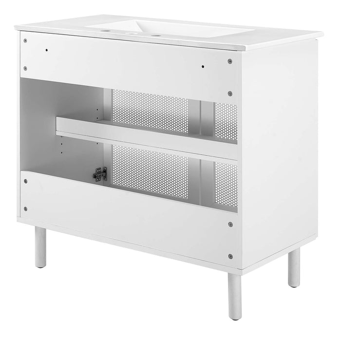 36-Inch Avery Freestanding Vanity – Matte Metal Frame with White Countertop Basin