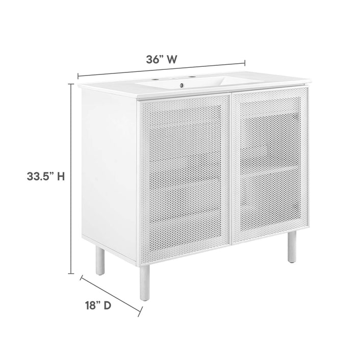 36-Inch Avery Freestanding Vanity – Matte Metal Frame with White Countertop Basin
