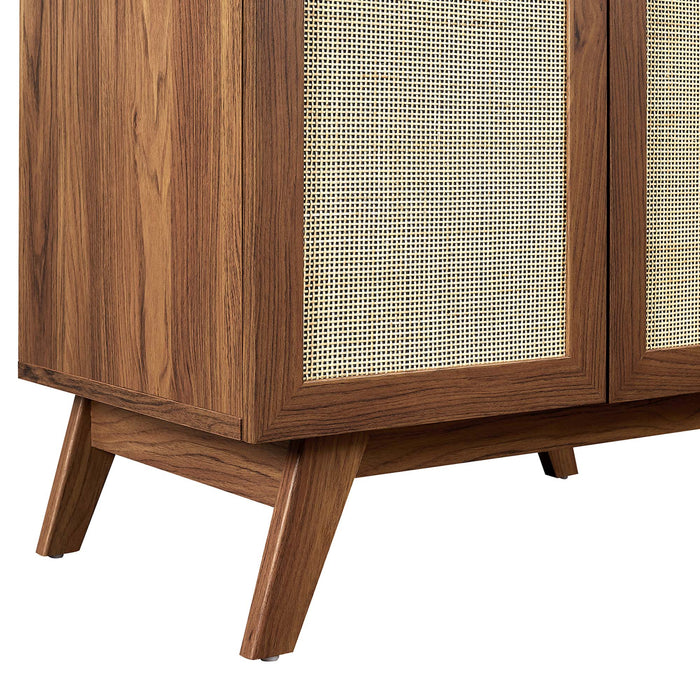 30-Inch Arely MDF Particleboard Soma Single Bathroom Vanity Modern Walnut White with Rattan Weave Doors Integrated Ceramic