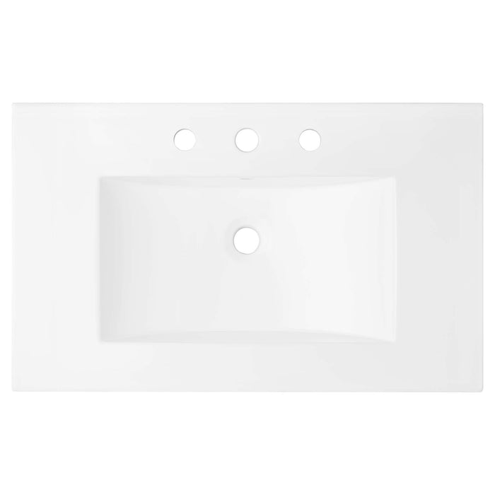 30-Inch Arely MDF Particleboard Soma Single Bathroom Vanity Modern Walnut White with Rattan Weave Doors Integrated Ceramic