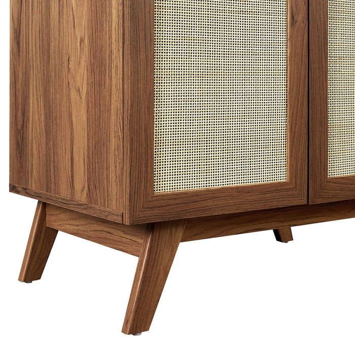30-Inch Gamada Modern Single Bath Vanity MDF Particleboard Walnut Black with Rattan Weave Organic Ceramic Basin
