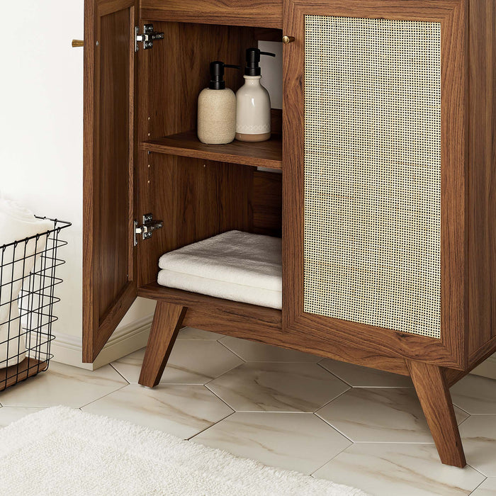 30-Inch Gamada Modern Single Bath Vanity MDF Particleboard Walnut Black with Rattan Weave Organic Ceramic Basin