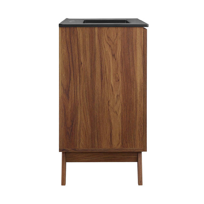 30-Inch Gamada Modern Single Bath Vanity MDF Particleboard Walnut Black with Rattan Weave Organic Ceramic Basin