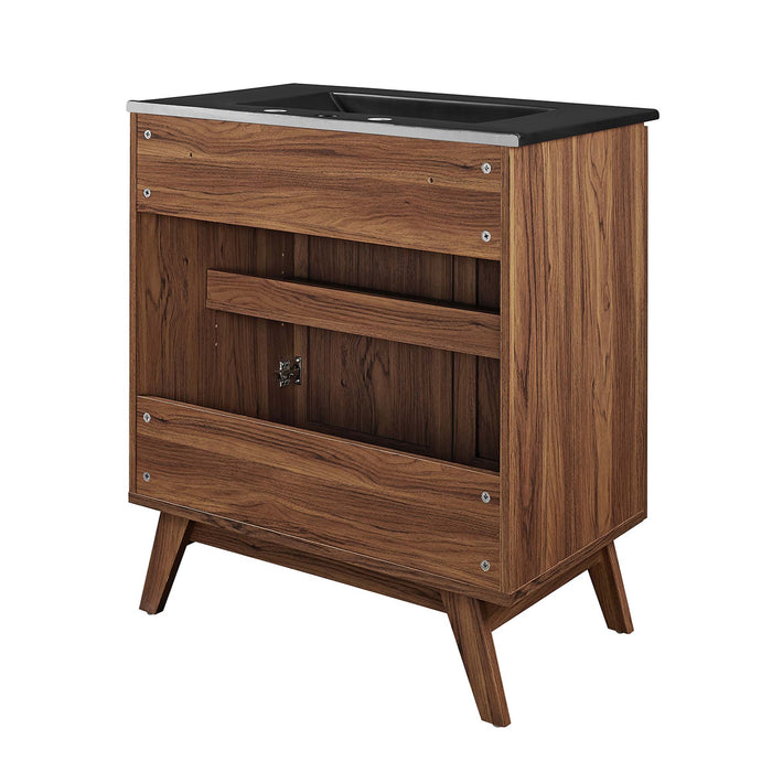 30-Inch Gamada Modern Single Bath Vanity MDF Particleboard Walnut Black with Rattan Weave Organic Ceramic Basin