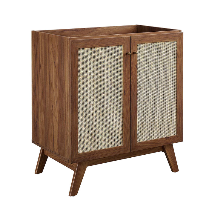 30-Inch Gamada Modern Single Bath Vanity MDF Particleboard Walnut Black with Rattan Weave Organic Ceramic Basin