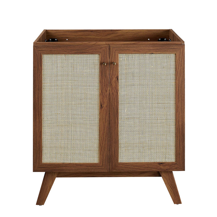 30-Inch Gamada Modern Single Bath Vanity MDF Particleboard Walnut Black with Rattan Weave Organic Ceramic Basin