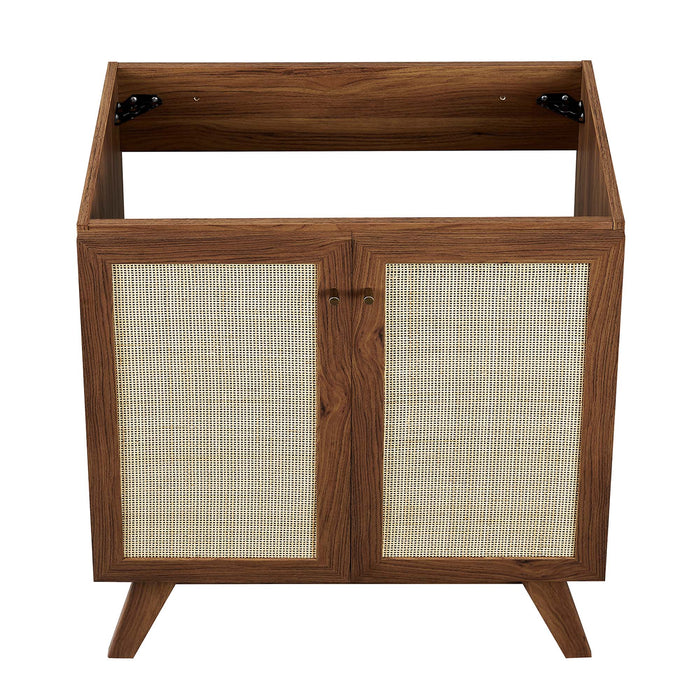 30-Inch Gamada Modern Single Bath Vanity MDF Particleboard Walnut Black with Rattan Weave Organic Ceramic Basin