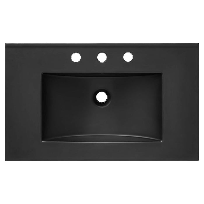 30-Inch Gamada Modern Single Bath Vanity MDF Particleboard Walnut Black with Rattan Weave Organic Ceramic Basin