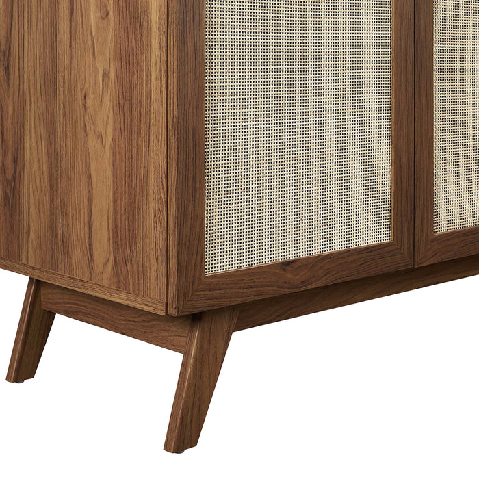 36-Inch Kendi MDF Particleboard Soma Single Bathroom Vanity Modern Walnut White with Rattan Weave Doors Integrated Ceramic