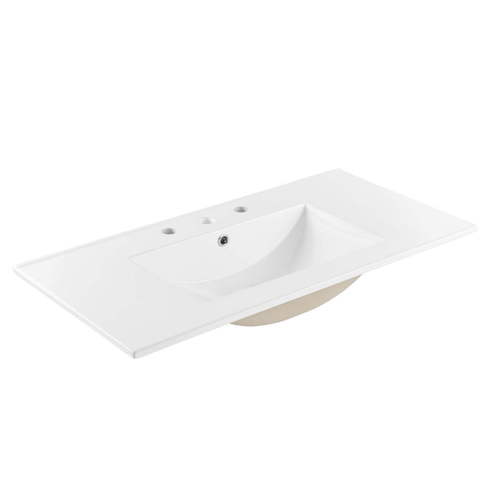 36-Inch Kendi MDF Particleboard Soma Single Bathroom Vanity Modern Walnut White with Rattan Weave Doors Integrated Ceramic