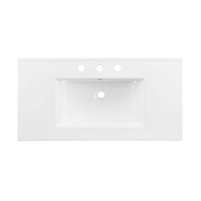 36-Inch Kendi MDF Particleboard Soma Single Bathroom Vanity Modern Walnut White with Rattan Weave Doors Integrated Ceramic