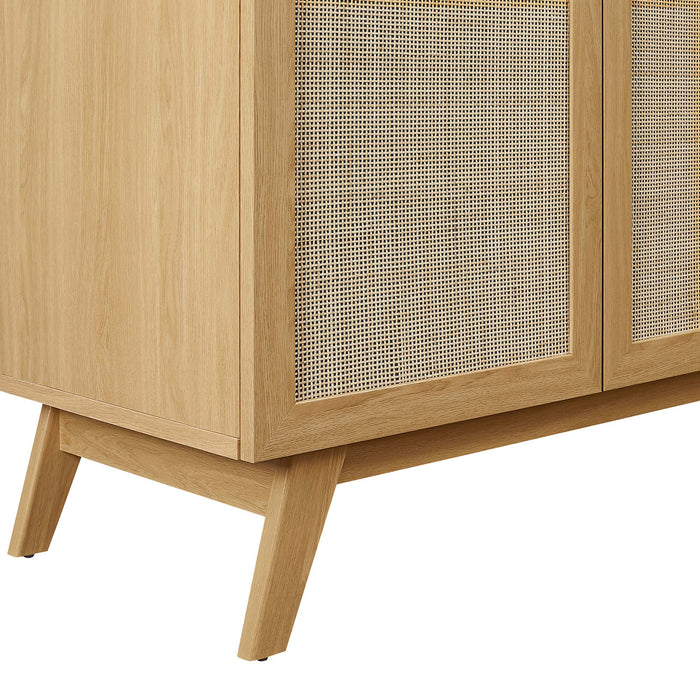 36-Inch Horn MDF Particleboard Soma Single Bathroom Vanity Modern Oak Black with Rattan Weave Doors Integrated Ceramic