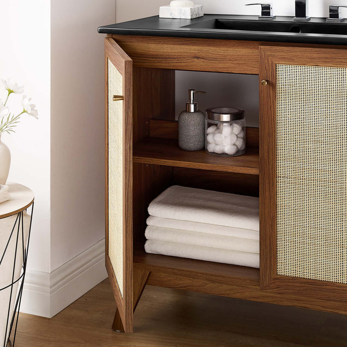 36-Inch Taina Natural Wood Bathroom Vanity with Integrated Countertop and Soft-Close Doors