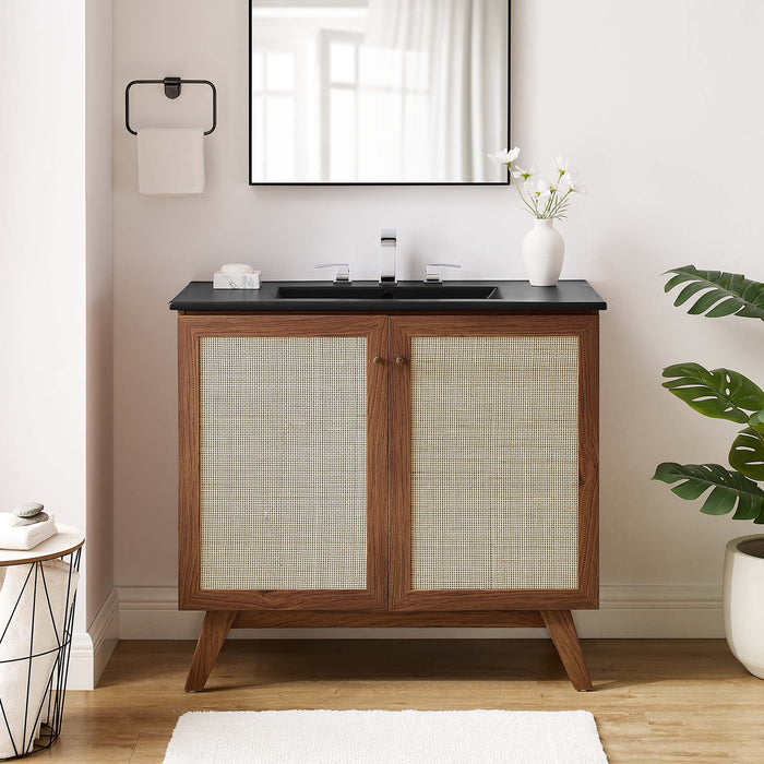36-Inch Taina Natural Wood Bathroom Vanity with Integrated Countertop and Soft-Close Doors