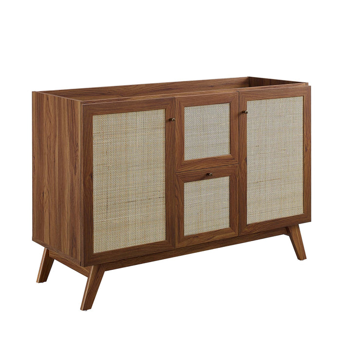 48-Inch Katiely Walnut Wood Single Sink Bathroom Vanity Modern Rattan Weave with White Countertop and Drawers