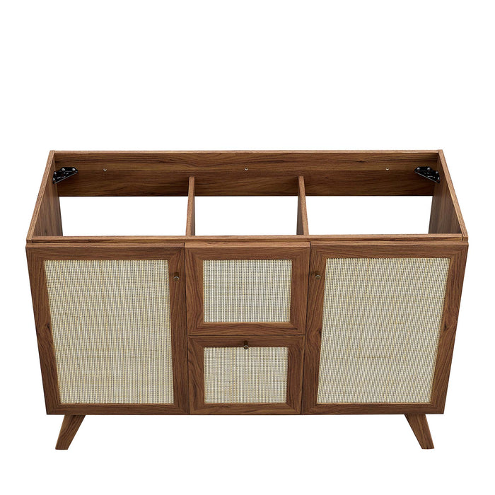 48-Inch Katiely Walnut Wood Single Sink Bathroom Vanity Modern Rattan Weave with White Countertop and Drawers