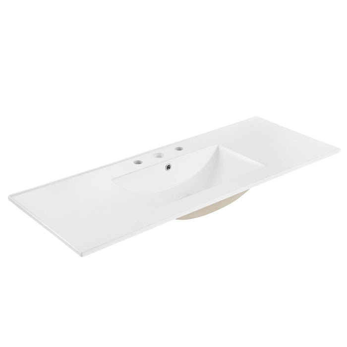 48-Inch Katiely Walnut Wood Single Sink Bathroom Vanity Modern Rattan Weave with White Countertop and Drawers