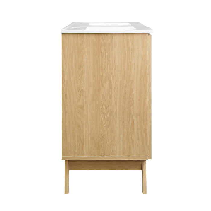 48-Inch Brass Modern Double Sink Bathroom Vanity Rattan Weave Design with Two Drawers and Gold Hardware