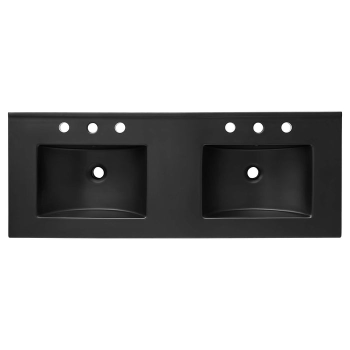 48-Inch Grand Oak Wood Grain Double Sink Bathroom Vanity Rattan Style with Black Integrated Countertop
