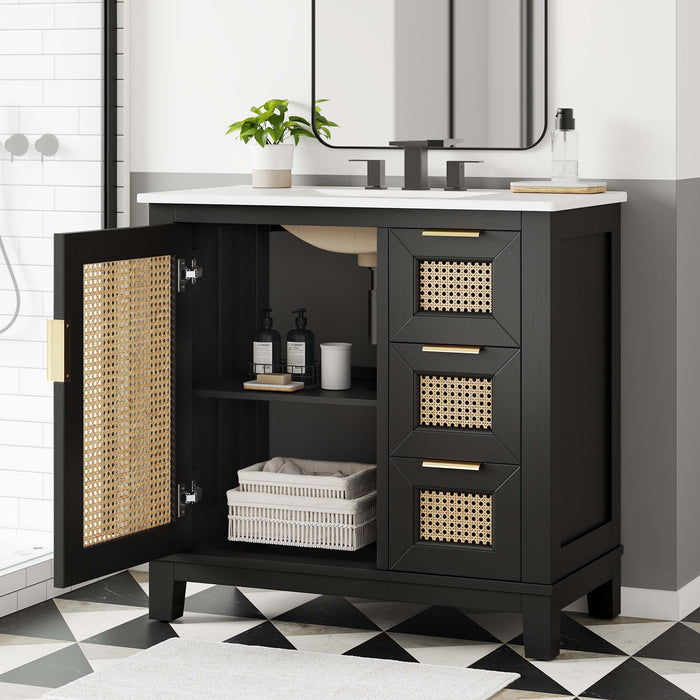 36-Inch Elva Vanity Cabinet – Contemporary Solid Wood Bathroom Base with Open Shelf