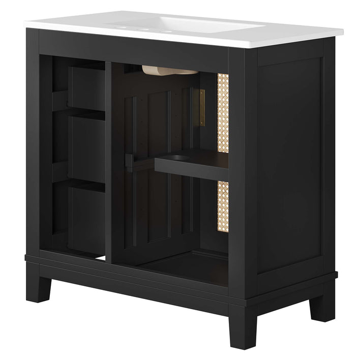 36-Inch Elva Vanity Cabinet – Contemporary Solid Wood Bathroom Base with Open Shelf