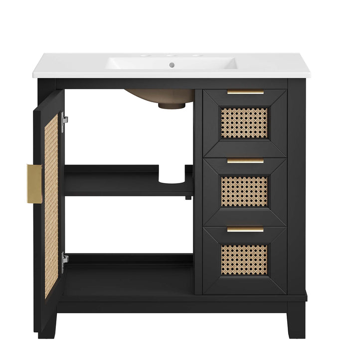 36-Inch Elva Vanity Cabinet – Contemporary Solid Wood Bathroom Base with Open Shelf