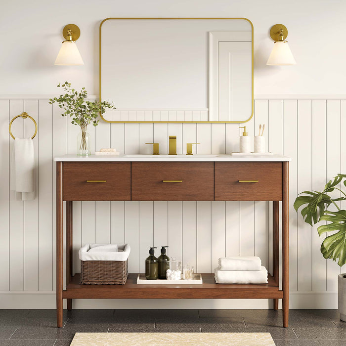 48-Inch Everdon Bathroom Cabinet – Wood Finish with Single Sink Compatible