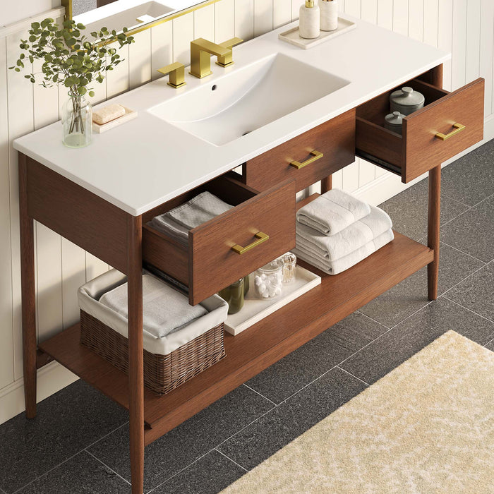 48-Inch Everdon Bathroom Cabinet – Wood Finish with Single Sink Compatible
