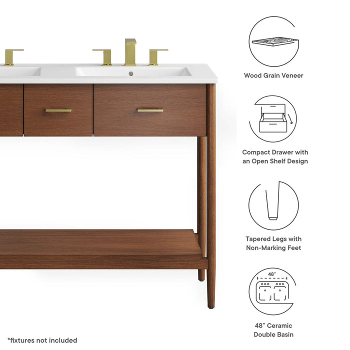 48-Inch Glidden Bathroom Cabinet – Wood Finish, Dual Sink Use