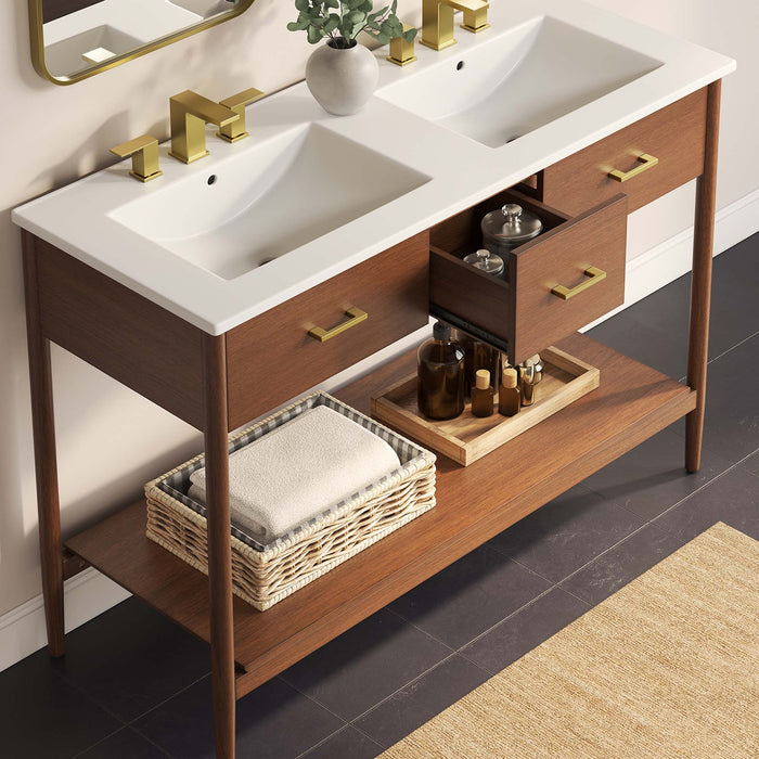 48-Inch Glidden Bathroom Cabinet – Wood Finish, Dual Sink Use
