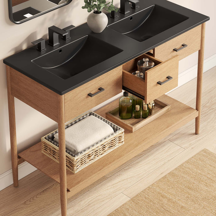 48 Inch Palfrey Wood Double Sink Vanity – Modern Cabinet with Soft-Close Doors