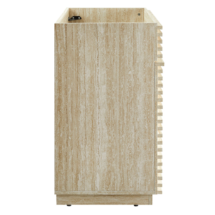 30 Inch Cross Faux Travertine Vanity Cabinet – Open Shelf with Slatted Design