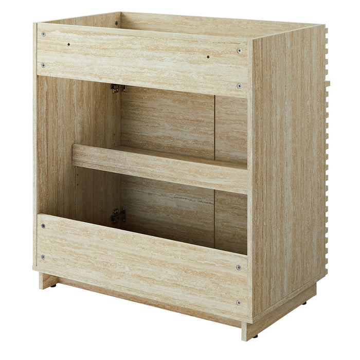 30 Inch Cross Faux Travertine Vanity Cabinet – Open Shelf with Slatted Design