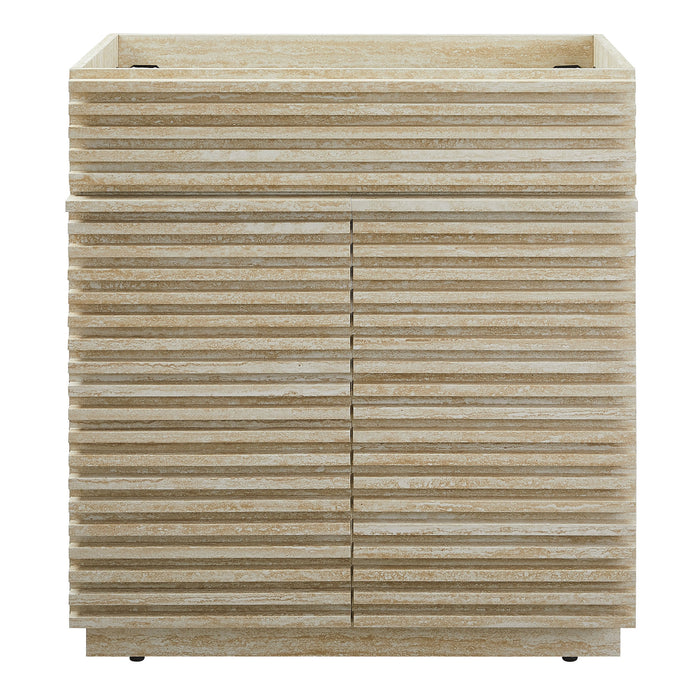 30 Inch Cross Faux Travertine Vanity Cabinet – Open Shelf with Slatted Design