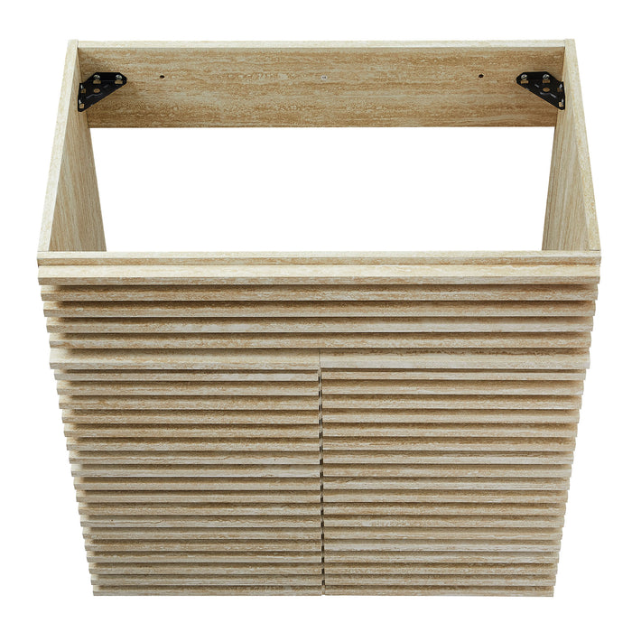 30 Inch Cross Faux Travertine Vanity Cabinet – Open Shelf with Slatted Design