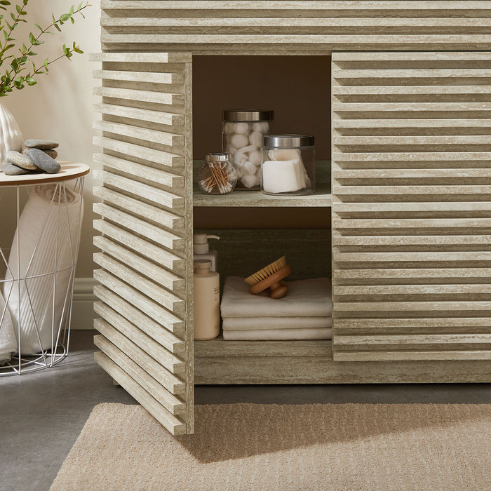 36-Inch Atlantis Bathroom Vanity – Faux Travertine Finish Cabinet, Sink Not Included