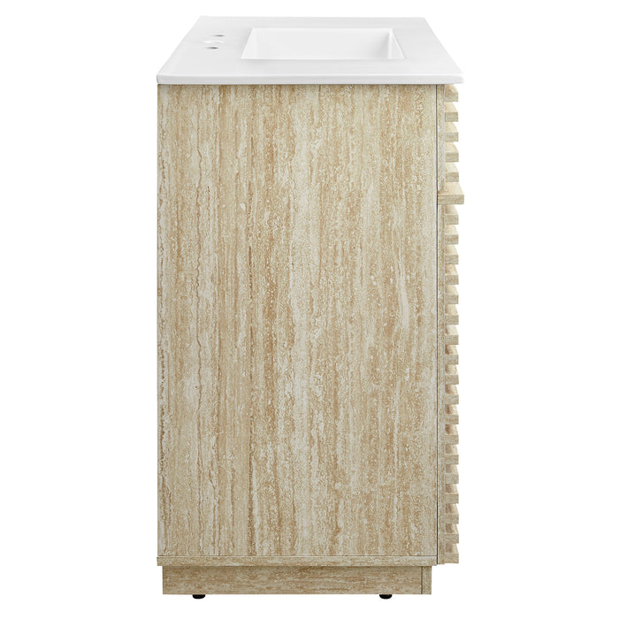 36-Inch Regal Bathroom Vanity with Sink – Faux Travertine, Minimalist Floating Cabinet