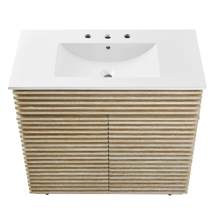 36-Inch Regal Bathroom Vanity with Sink – Faux Travertine, Minimalist Floating Cabinet